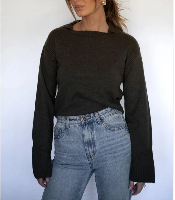 Olive Collared Sweater - Image 3