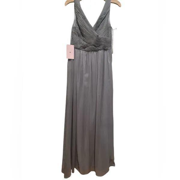 BHLDN ANTHRO Neutral Gray Formal MINIMALIST CHIC ETHEREAL Floor Maxi Dress L - Image 3