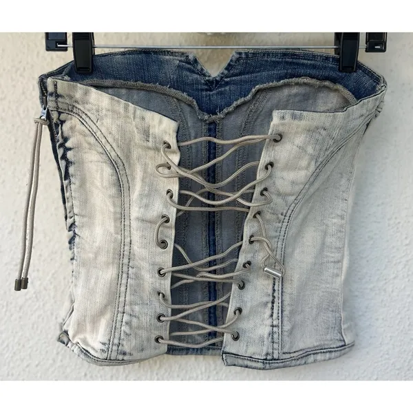 I.AM.GIA Farah Corset Top Neutral Tan Strapless Baddie Club Edgy Denim Size S - Image 2