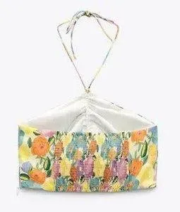 floral print halter Ruched cropped top - Image 2