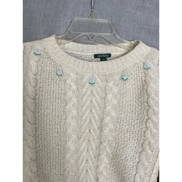 Wild Fable‎ Cream Cable Knit Cropped Sweater Embroidered Floral Cottagecore XS - Image 7