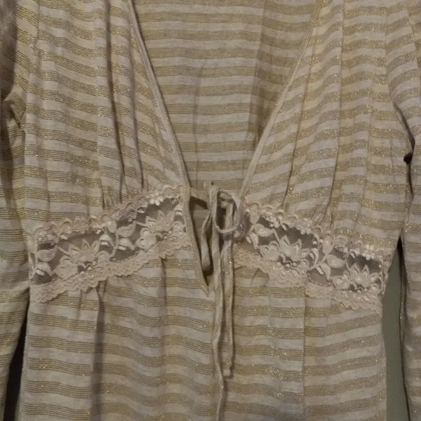 DayTrip L Shimmering Gold Striped Long Sleeved Tie Front Top - Image 9