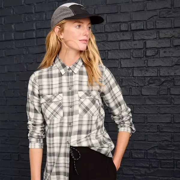 Eddie Bauer Fleece‎ Shirt Gray Buffalo Plaid Button Front Outdoorsy Womens L - Image 2