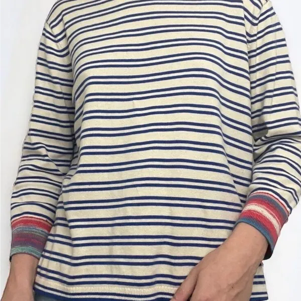 CAbi Blue‎ and White Striped Knit Soft Long Sleeve Blouse size M - Image 4
