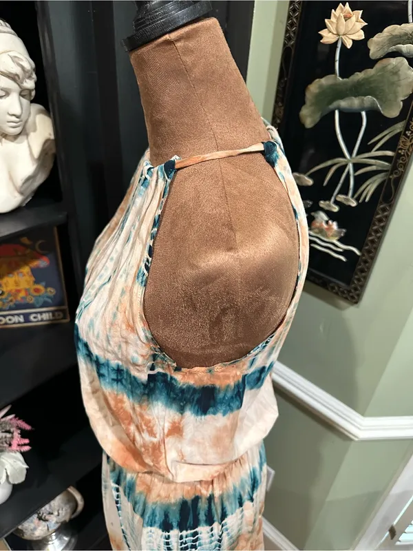 Blue Life Double Slit Halter Dress – Tan & Blue Tie Dye – Size Small - Image 6