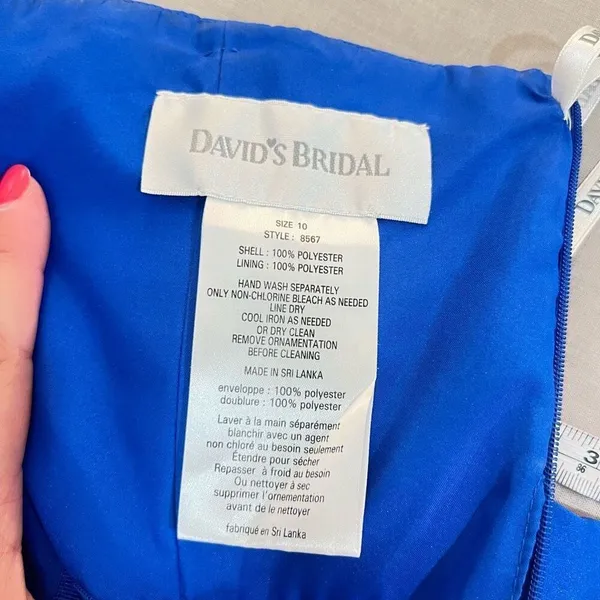 David's Bridal Royal Blue Strapless Side Ruched Bridesmaid Gown Dress Size 10 - Image 10