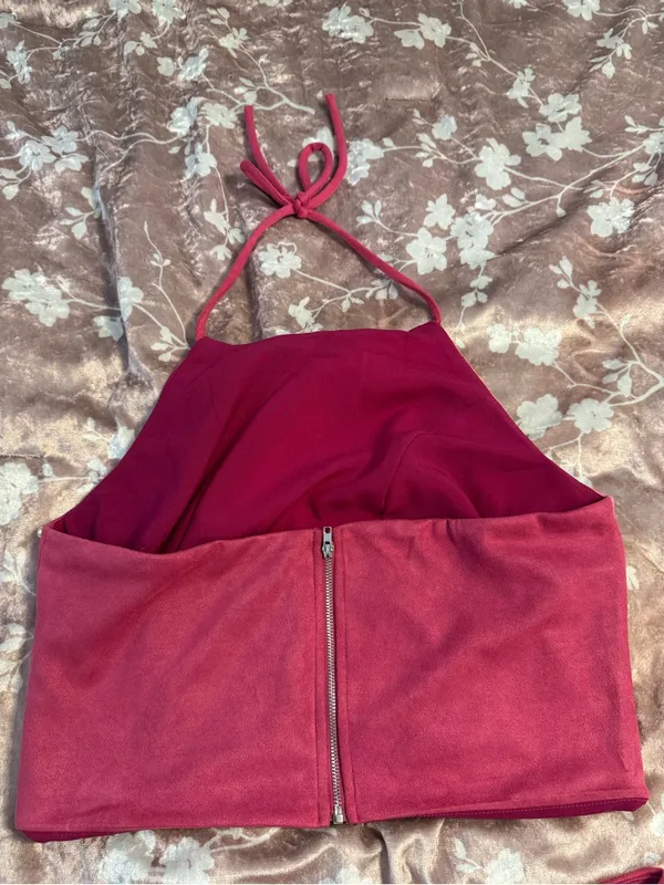 NWOT Blushing Brunette Colorblock Halter Neck Faux Suede Studded Skirt Set Sz XL - Image 10