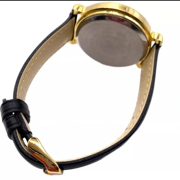 Vintage Christmas Watch Gold Tone Genuine Leather Band Holiday Elves New Battery - Image 5
