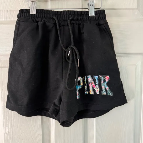PINK - Victoria's Secret Floral Logo Lounge Shorts Elastic Waist Comfy Casual Black Size S‎ - Image 8
