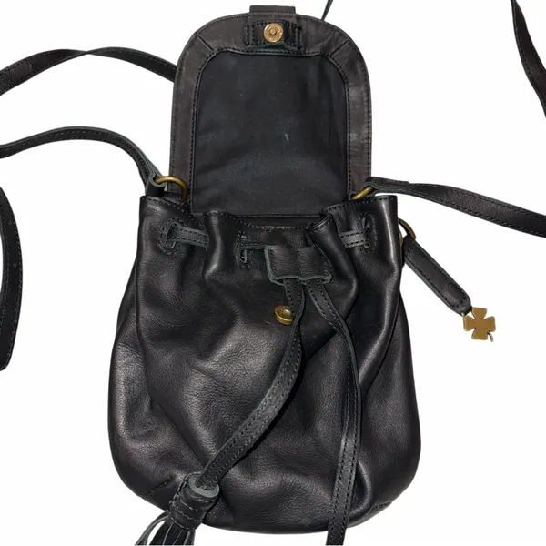 Lucky Brand Black Leather Jordan Mini Crossbody Purse Bag Saddle Bag - Image 4