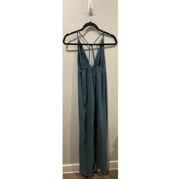 SILENCE + NOISE Triangle-Top Maxi Slip Dress in Olive - Image 5