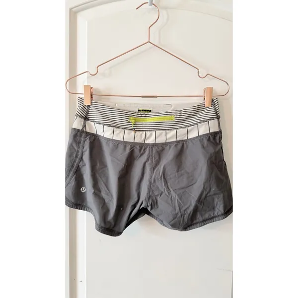Lululemon Speed Up Shorts Womens 4 Grey Striped Waistband Neon Zip Running‎ 2.5" - Image 4