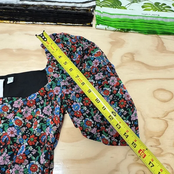 Collusion Floral Puff Sleeve Mini Dress Square Neck Ruffle Hem Multi-Color US 4‎ - Image 12