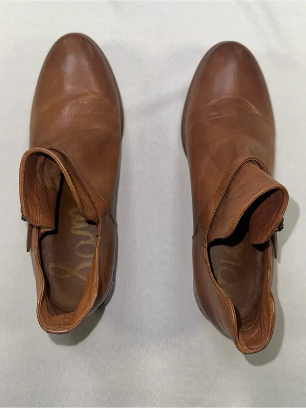 Sam Edelman Palmer Tan Leather Buckle Strap Ankle Boots Side Cutout 7.5M - Image 3