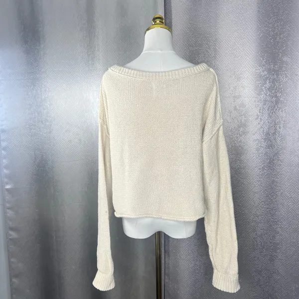 We The Free Free People Womens Oversized Knit Sweater Cream Beige Medium OB10036 - Image 5
