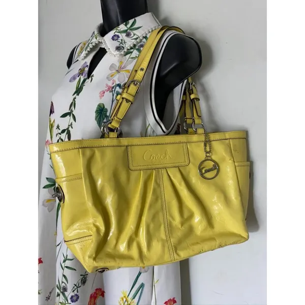 COACH Medium Patent Leather Shoulder Bag Yellow - Image 9