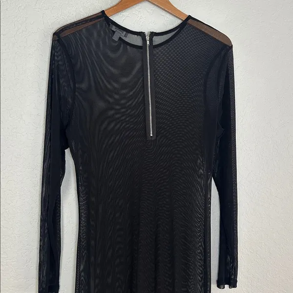 Neiman Marcus Black Maxi Long Sleeve Mesh Dress Swim Coverup Clubbing Sexy Large - Image 5