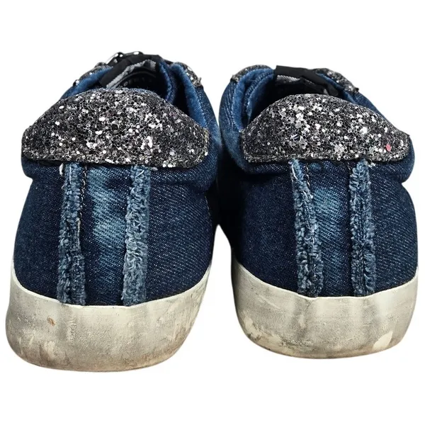 Vintage Havana Denim Glitter Chain Embellished‎ Low Top Sneakers Shoes Womens 10 - Image 4
