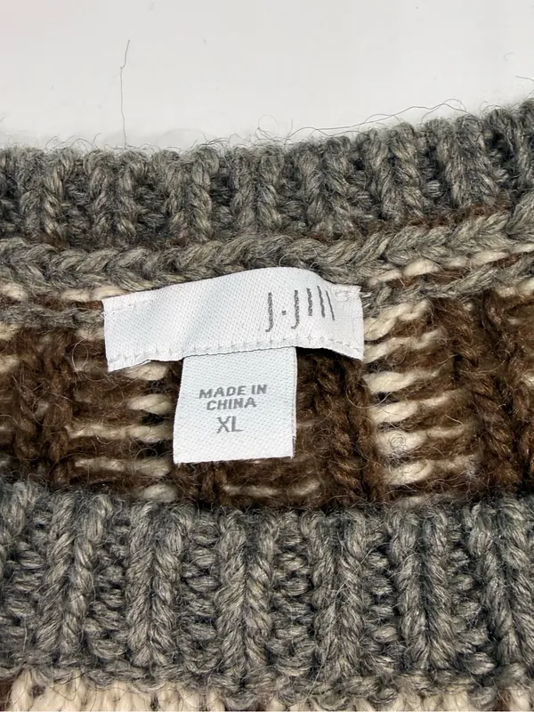 J. Jill Wool Blend Brown and Cream Fair Isle Crewneck Sweater Size XL - Image 3