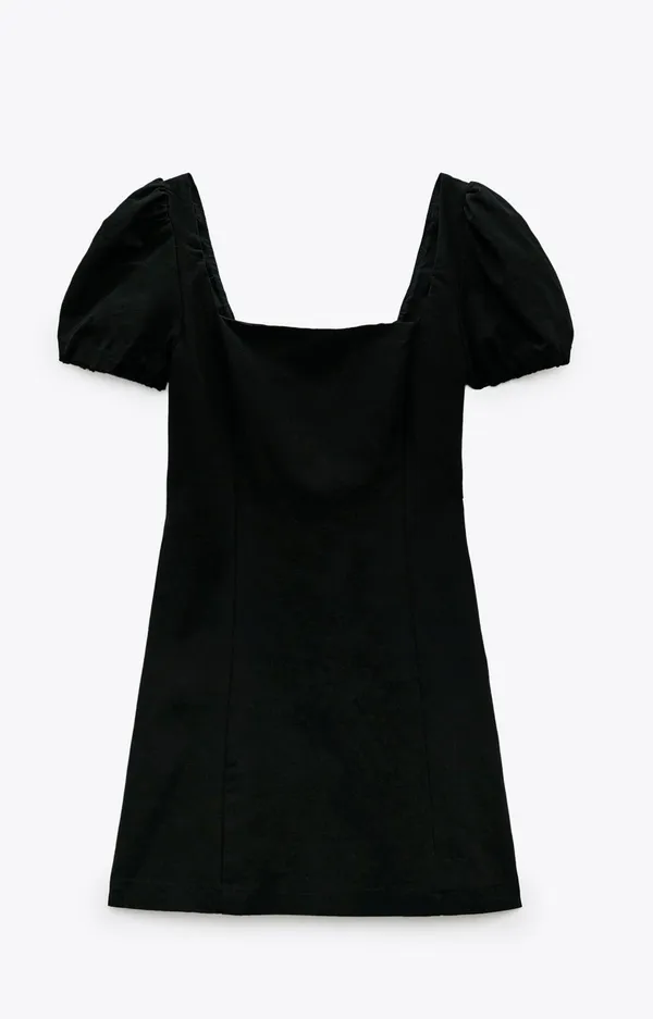 ZARA linen blend little black dress bohemian milkmaid mini linen - Image 5