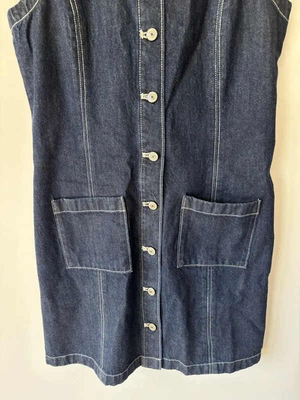 Abercrombie & Fitch Dark Denim Mini Dress Button Front Adjustable Back - Image 3