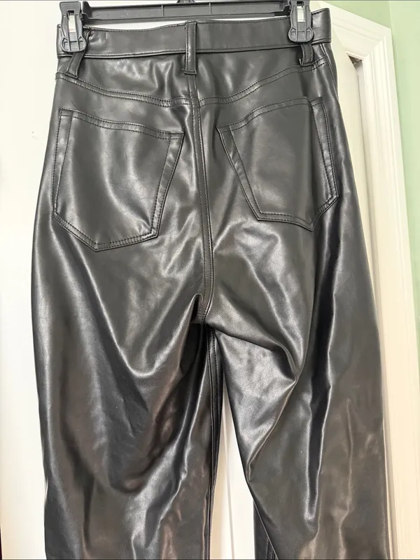 Abercrombie & Fitch Black Faux-Leather Straight Leg Pants - Image 5