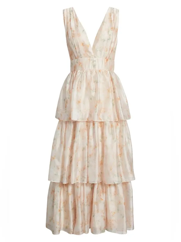 Lulus Vallia Tiered Maxi Dress Blush Floral $148 Small Dreamy Fairytale Wedding - Image 6