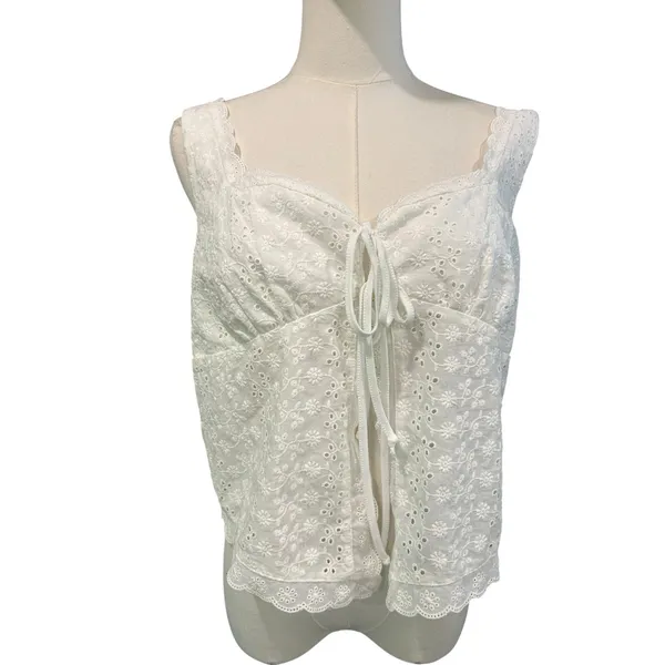 Aeropostale Baby Doll Crop Tank Top Y2K Milkmaid Boho SZ XL White Eyelet Ruffle - Image 3