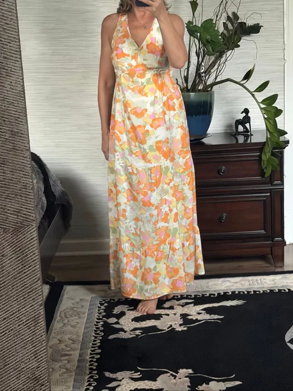 Japna Size S Multicolor Abstract Halter Tiered Maxi Dress 100% Rayon - Image 8