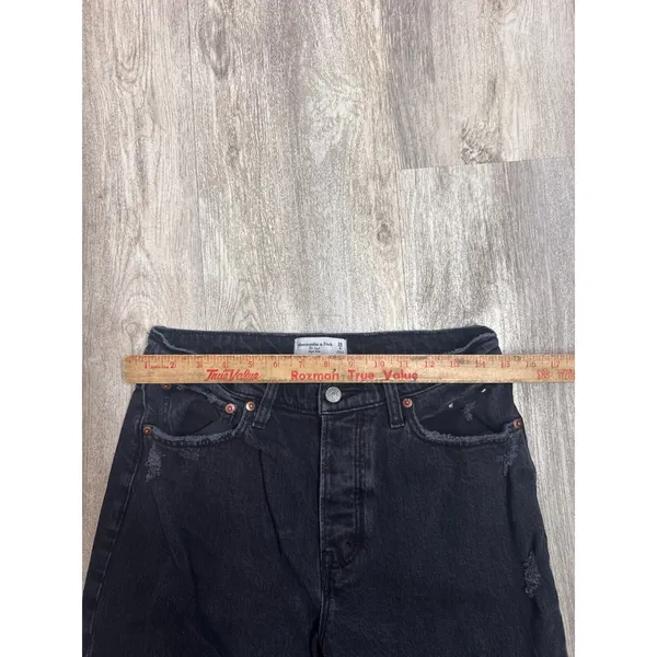 Abercrombie & Fitch The Dad High Rise Distressed Black Straight Leg Jeans 28/6R - Image 5