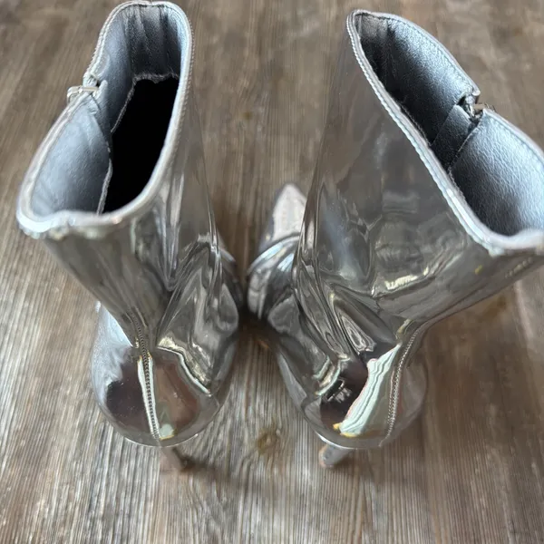 Shiny Silver Ankle boots Size 37 US 7 costume club high heels stiletto party - Image 11