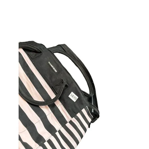 Victoria's Secret Black & White Striped Canvas Tote Bag With Handles - Image 2