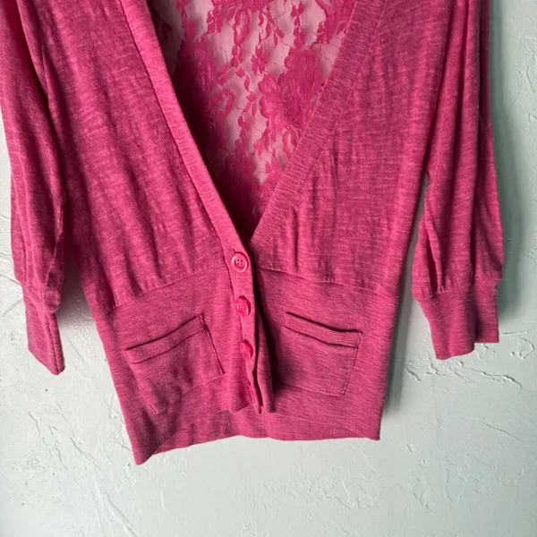 Poof Y2k Pink‎ Cardigan Lace Back Button Down Knit Sweater Top Large Fairy - Image 6