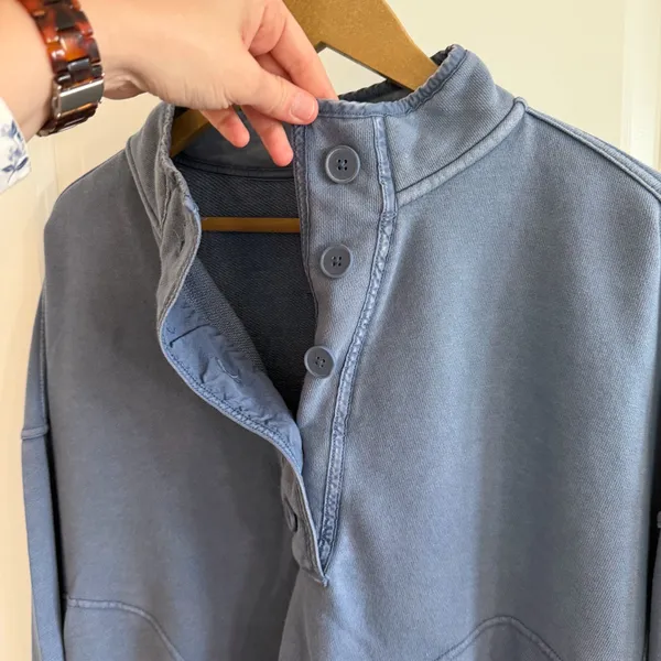 Aerie Cozy Hoodie Womens Large Dusty Blue Partial Button Oversized Boho Pockets - Image 3