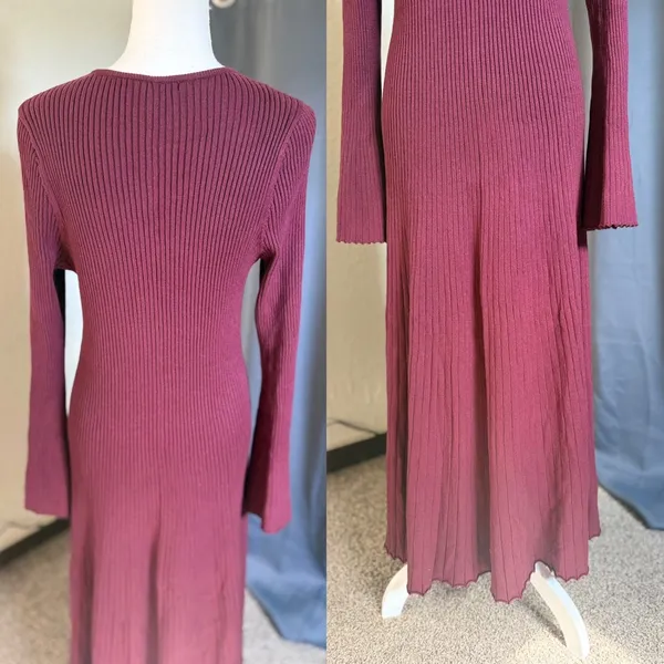 Edited x Hunter McGrady Ribbed Flare Sweater Dress Womens XL Burgundy Wine - Image 6