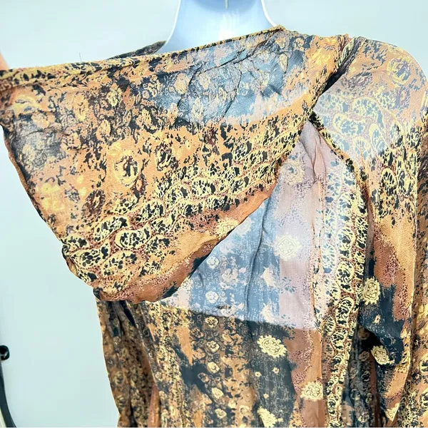 Faded Glory Brown and Gold Patterned Hoodie Tunic Blouse/Mini Dress Size S (4-6) - Image 11