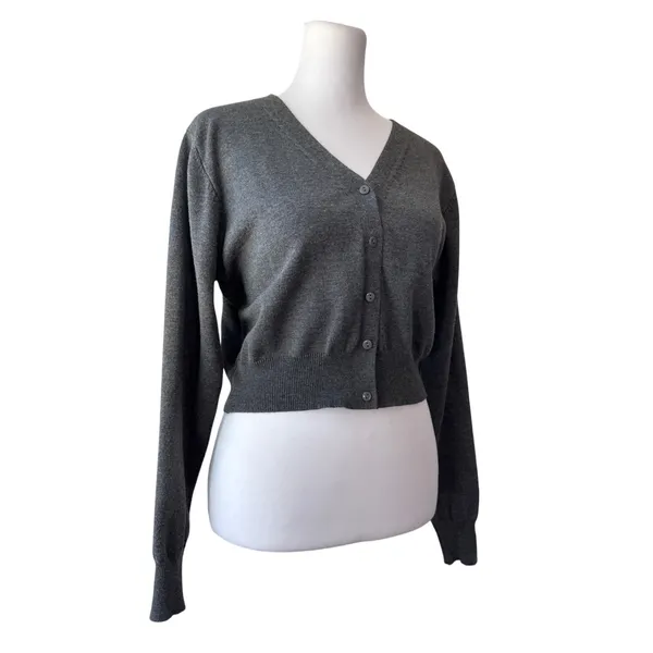 Grace Karin Gray Button Front Cropped Long Sleeve Cardigan Sweater - Image 5