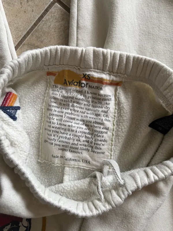 Aviator Nation Cream Joggers with Rainbow Side Logo - Image 7