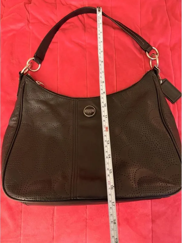 Black Vintage Coach Signature Stripe Perforated Leather Bag 2013 - Image 8
