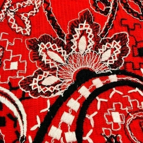 Red Embroidered Paisley Boho Maxi Skirt Small Peasant Maximalist - Image 4