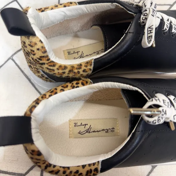 Vintage Havana Zelda Sneakers 9 Black Leopard Print Calf Hair Low Top Platform - Image 6