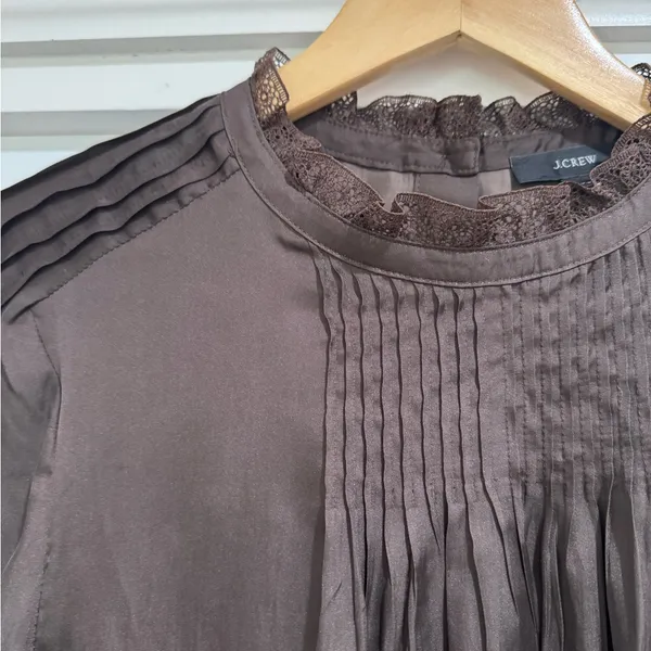 J.Crew Chocolate Brown Ruffleneck Drapey Long Sleeve Blouse - Image 3