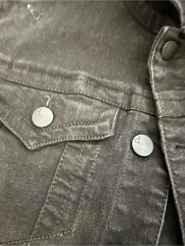 d.jeans Denim Jacket Womens Medium Black Stretch Cropped Trucker Button Front - Image 9