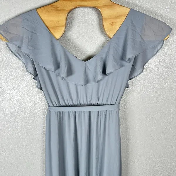 NEW Baltic Born Kristina Chiffon Dusty Blue Maxi Formal Dress Size XL Tie Waist - Image 5