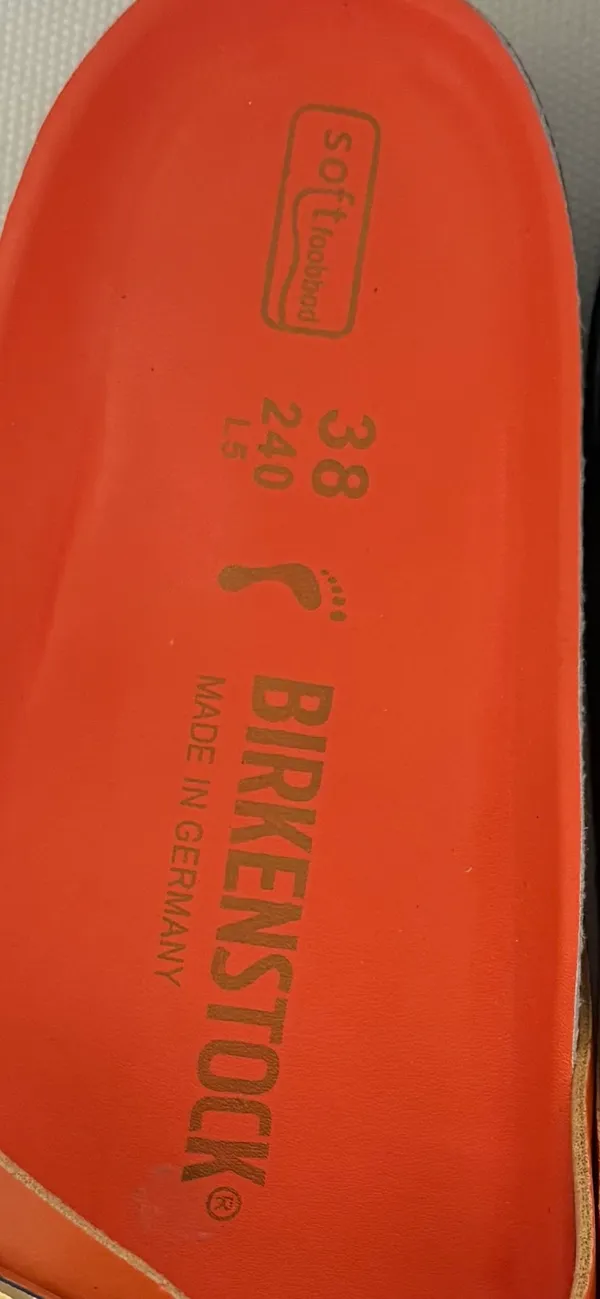 Birkenstock Madrid Soft Footbed Slide - Orange with Gold Buckles - Image 5