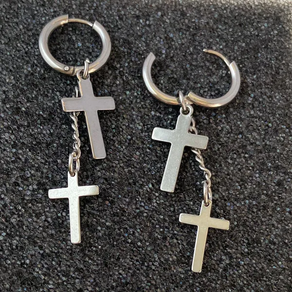 Stainless Steel Cross Dangle Drop Earrings for Men Women - Image 3