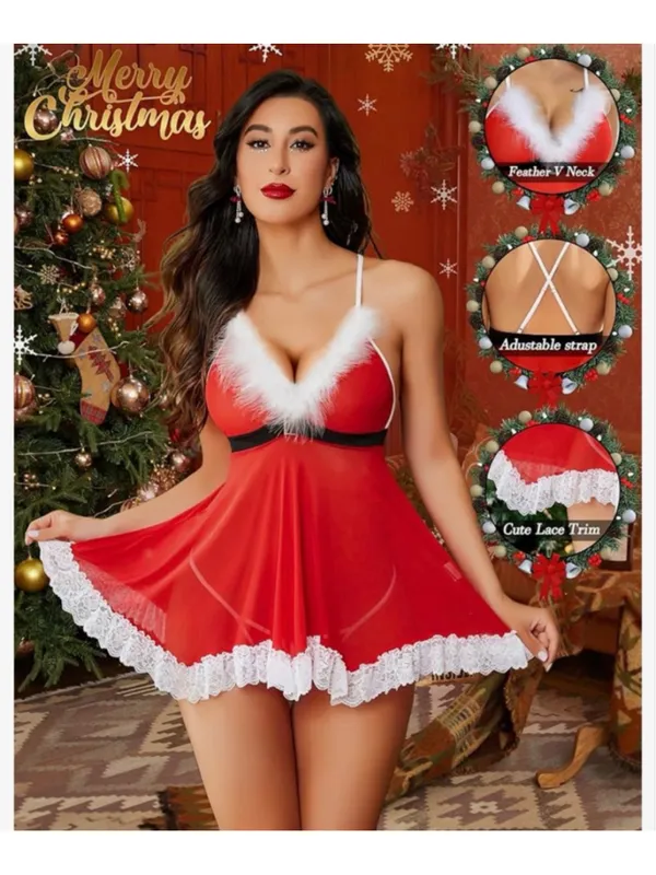 NEW Avidlove Womens Christmas Lingerie Santa Babydolls Chemises Set XL - Image 2