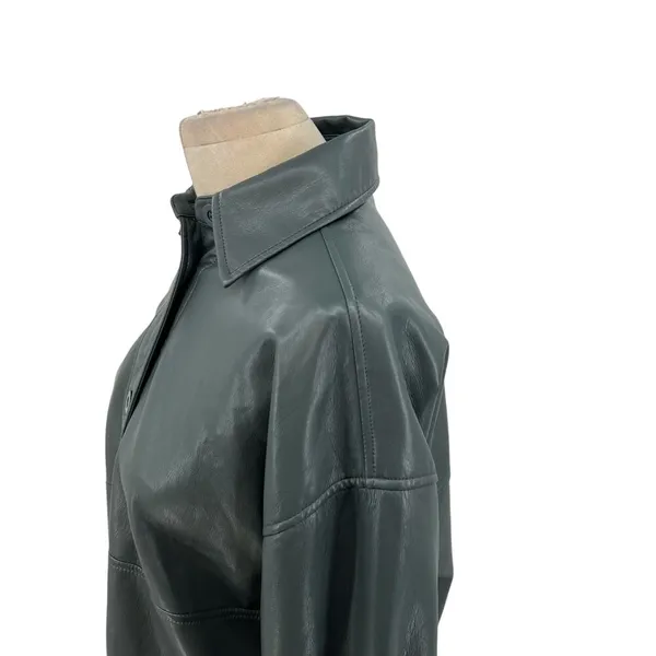 Aritzia Babaton Pelli Hip Shirt Jacket Vegan‎ Leather Shacket Gray Green XS - Image 8