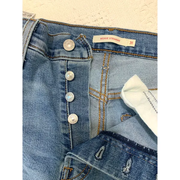 Levi's W 31 L 28 wedgie straight button fly stretch blue jean J 3354 - Image 3