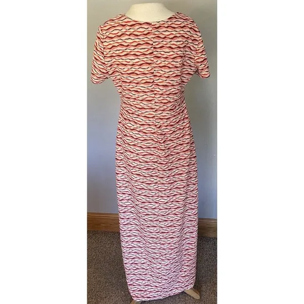Vintage 90s Textured Wavy Maxi‎ Dress Red Pink Chevron Stretchy Retro Fall L - Image 6